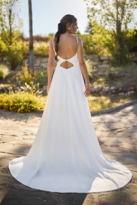 Empire-Umstandsbrautkleid – Rückansicht mit Schlüsselloch-Detail